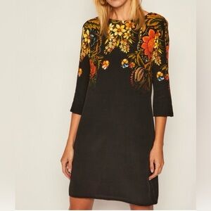 DESIGUAL Black Floral 3/4 Sleeve Dress XS